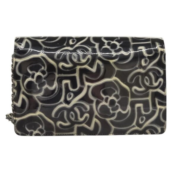 CHANEL Camellia COCO Mark Chain Wallet Patent leather Gray CC Auth PP850 - Picture 4 of 15